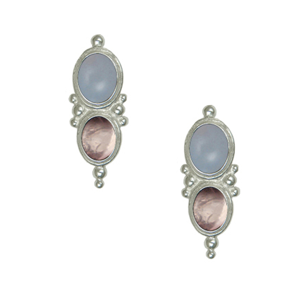 Sterling Silver Drop Dangle Earrings With Chalcedony And Rose Quartz Sterling Silver Drop Dangle Earrings With Chalcedony And Rose Quartz